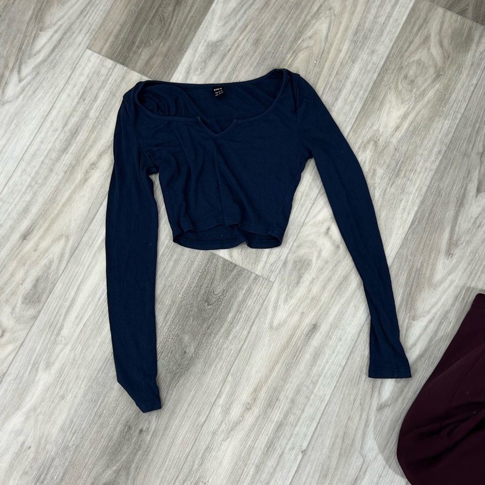 Navy Blue Long Sleeve Women's Top